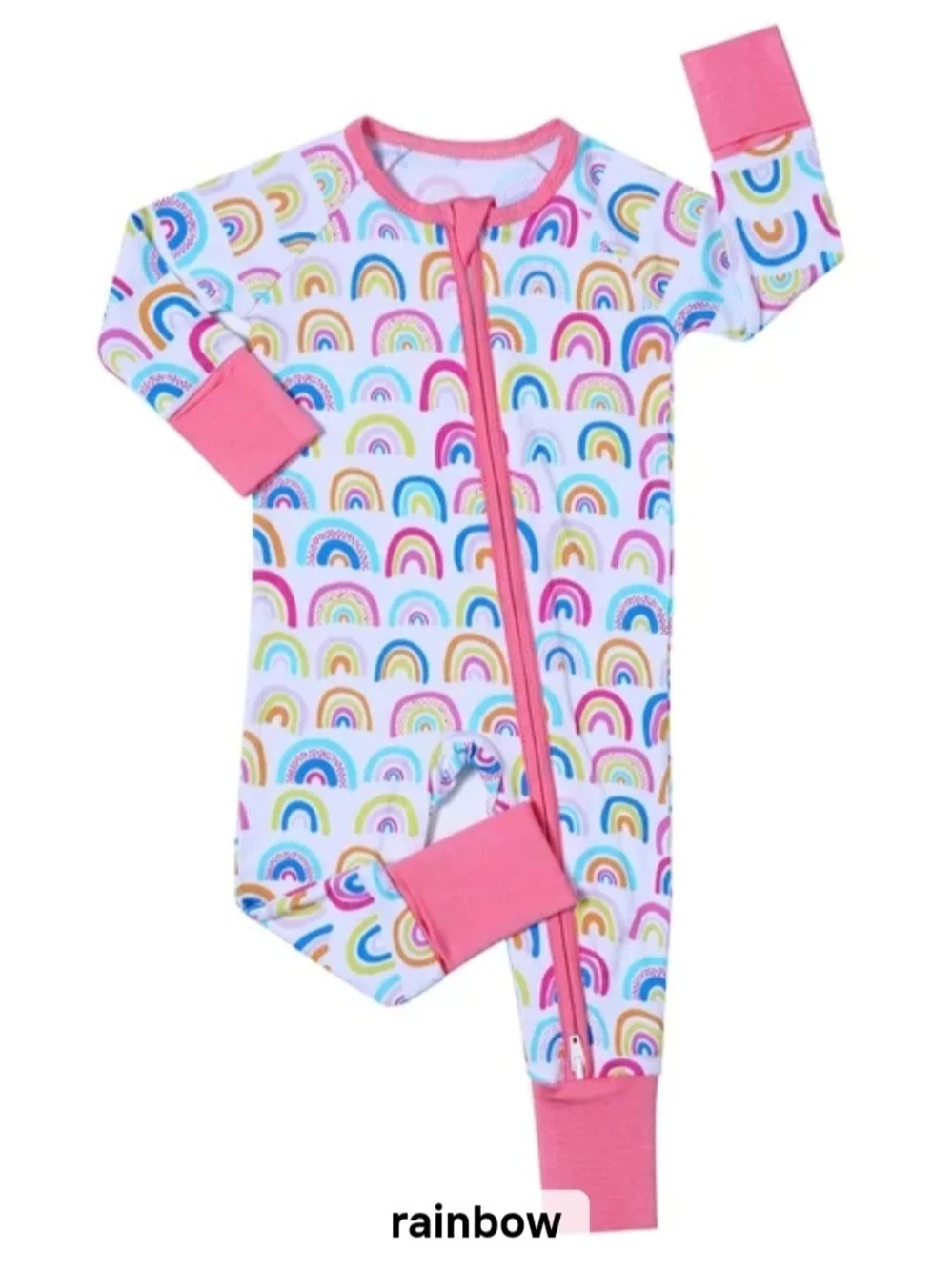 Rainbow Print Kids Footed One-Piece with Pink Trim